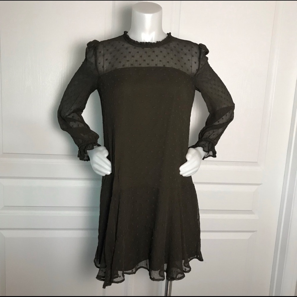 Zara Dark Green Olive Swiss Polka Dot Dress